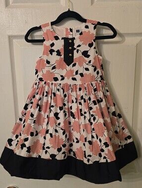 Janie and Jack  Red Floral Dress with Navy Trim